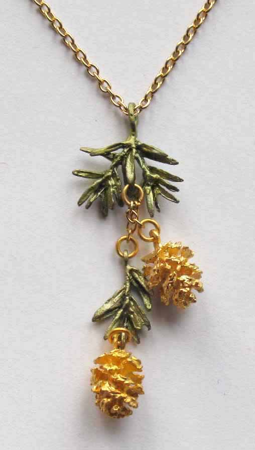 Pine Needles & Cones Dainty Pendant Necklace